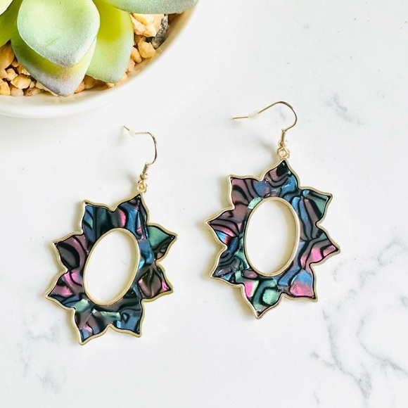 2/$30🌵 Bohemian Abalone Shell Floral Earrings Gold Boho Beachy Jewelry NEW Gift - Picture 3 of 7